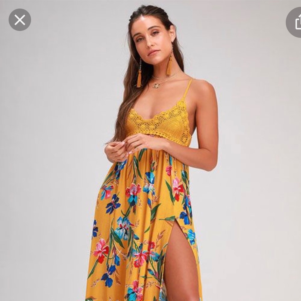 Lulu’s Laela Mustard Yellow Floral Print Dress